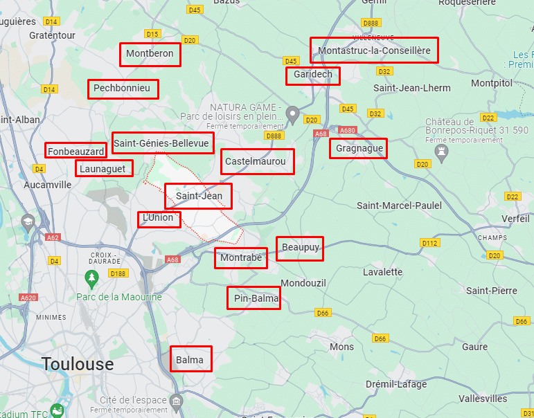 Carte de la zone d’intervention autour de Saint-Jean